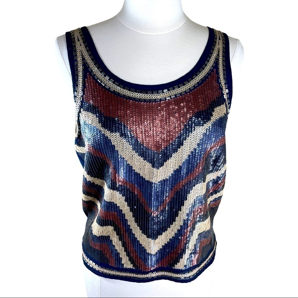 Miss Me Sequined and Beaded Tank Top Small